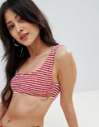 Asos Design Mix And Match Crinkle Crop Bikini Top In Stripe - Multi