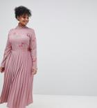 Little Mistress Plus Embroidered Lace Top Midaxi Dress With Pleated Skirt - Pink