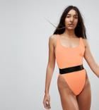 Asos Tall High Leg Elastic Waist Swimsuit - Orange