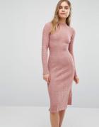 Warehouse Mini Cable Waisted Dress - Pink