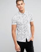 Asos Skinny Shirt In Doodle Print With Short Sleeves - White