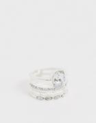 Asos Design Stacked Ring With Crystal Stones In Silver Tone - Silver