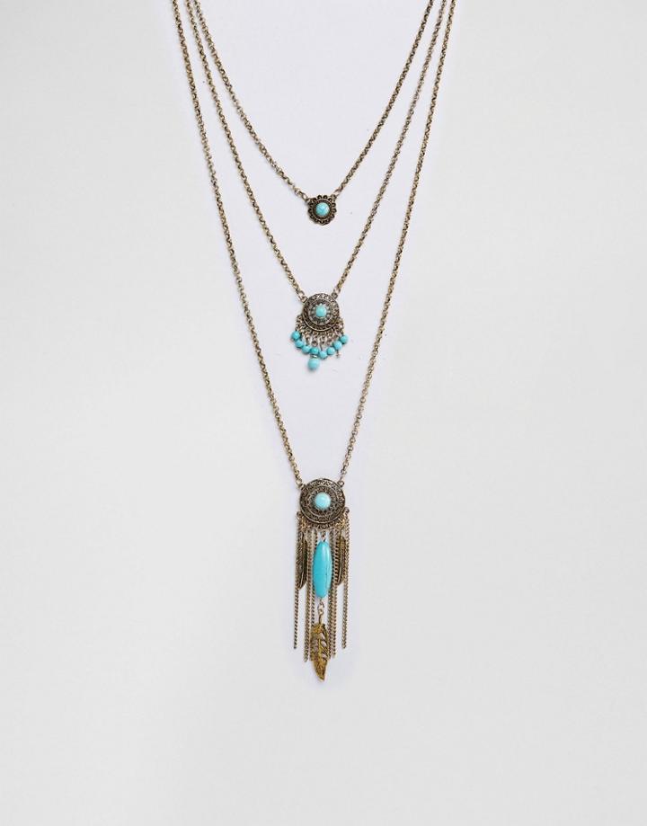 Ashiana Multi Layered Feather Charm Necklace - Gold