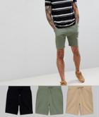 Asos Design Jersey Skinny Shorts 3 Pack Black/green And Beige - Multi