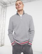 Tommy Hilfiger Global Stripe Hem Half Zip Knit Sweater In Dark Gray Heather-grey