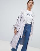 Lost Ink Kimono Jacket With Split Sleeves In Jacquard - Pink