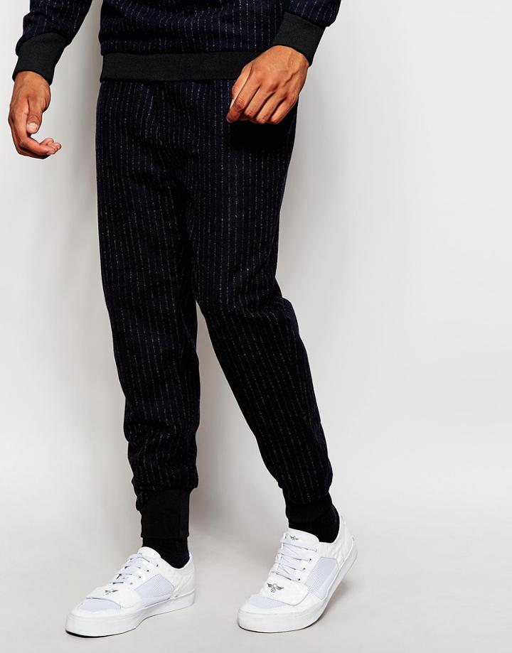2x H Brothers Skinny Wool Mix Joggers In Pinstripe - Blue