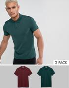 Asos Muscle Fit Polo In Pique 2 Pack Save - Multi
