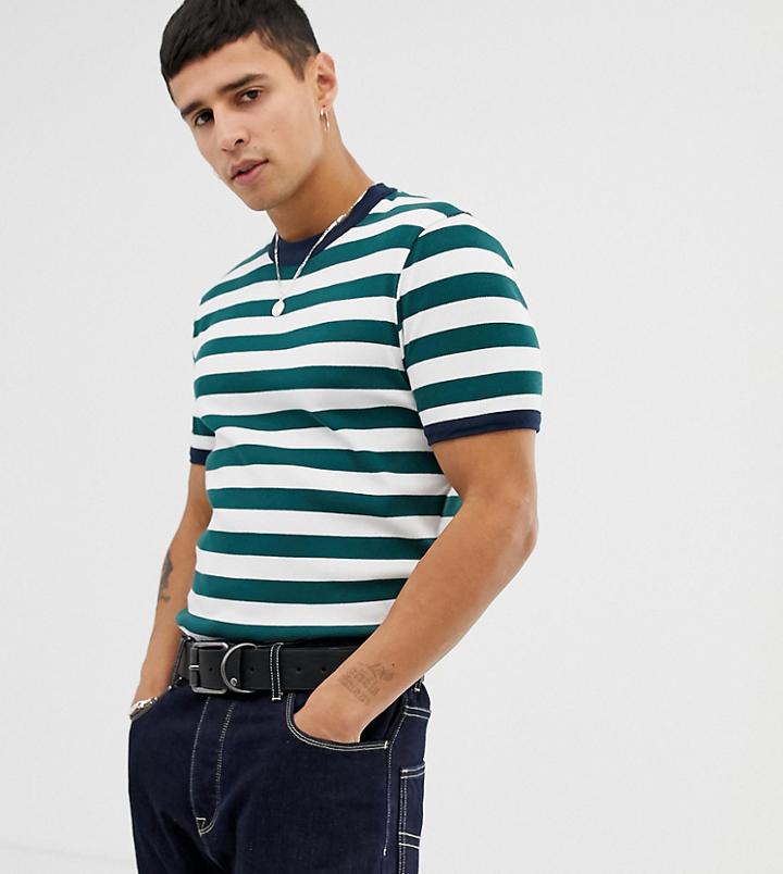 Collusion Skinny Fit T-shirt In Green Stripe - Green