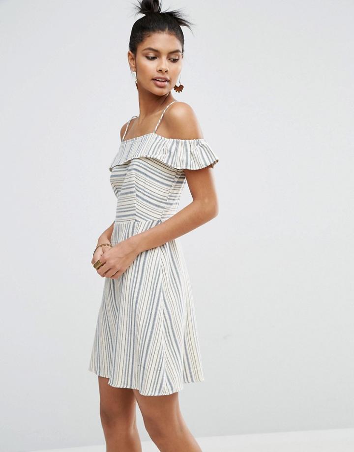Asos Cold Shoulder Sundress In Natural Stripe - Multi