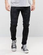 Asos Super Skinny Jeans In Black Random Print Camo - Black