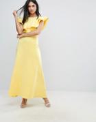 Club L Scuba Maxi Dress With Ruffle Detail - Yellow