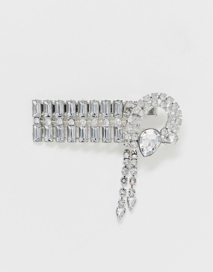 Asos Design Hair Clip In Glam Luxe Crystal Design In Silver Tone