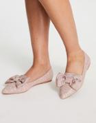 Asos Design Lake Bow Pointed Ballet Flats In Pink Glitter