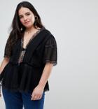 Asos Design Curve Blouse With Lingerie Detail In Black - Black