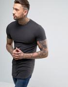 Asos Super Longline Muscle T-shirt In Gray With Curved Hem - Gray