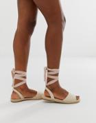 Truffle Collection Tie Leg Espadrille Flat Sandals-beige