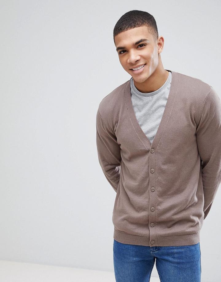 Asos Cotton Cardigan In Brown - Green