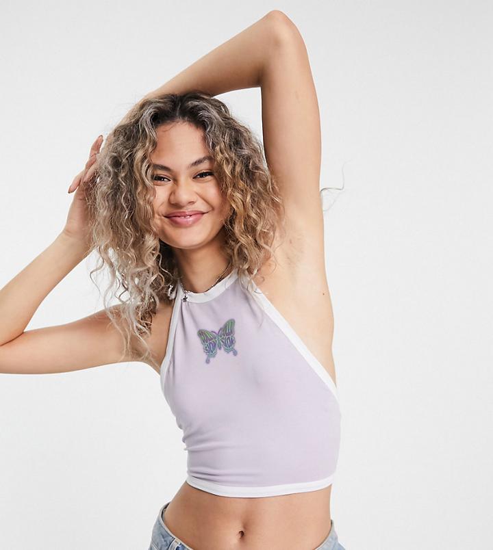 Collusion Printed Y2k Halter Neck Crop Top In Lilac-purple