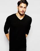 Selected Homme 100% Merino Wool V Neck Knitted Sweater - Black