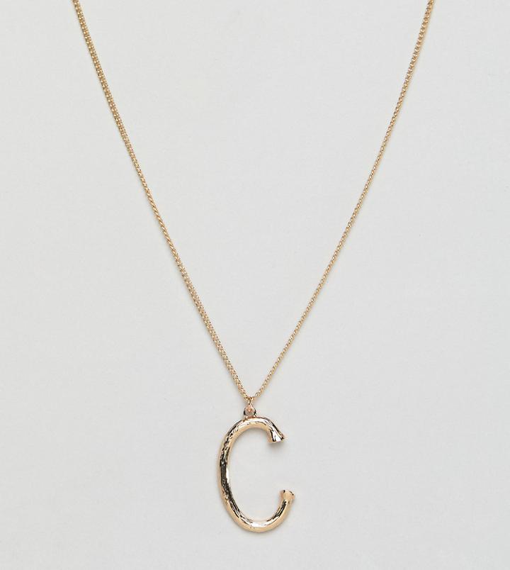 Designb London Gold C Initial Textured Pendant Necklace - Gold