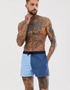 Asos Design Swim Short In Seersucker With Cut And Sew Stripe Short Length - Blue