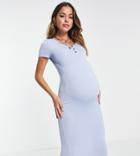 Flounce London Maternity Basic Jersey Midi Dress With Cap Sleeve In Baby Blue