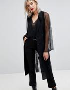 Lost Ink Tuxedo Blazer In Sheer Spot Mesh - Black