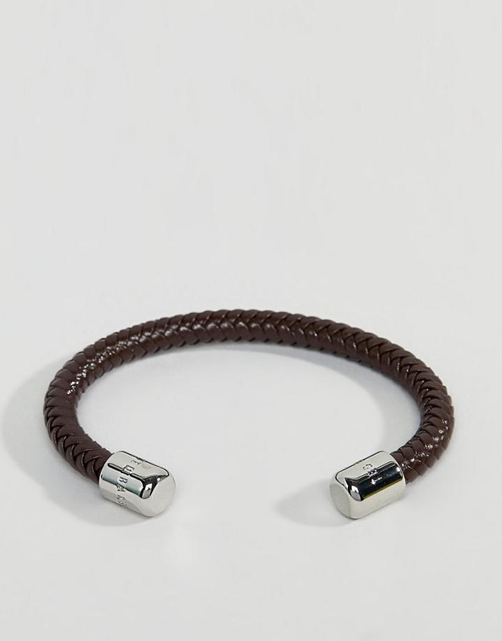 Ted Baker Karr Herringbone Leather Bangle In Brown - Brown