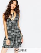 Reclaimed Vintage Button Front Tea Dress In Gingham - Gray
