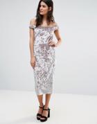 Liquorish Off Shoulder Velvet Pencil Dress - Pink