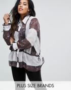 Religion Plus Sheer Shirt With Tie Cuff Detail And Bold Panelling Print - Multi
