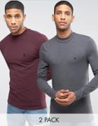 Asos Muscle Long Sleeve T-shirt With Turtleneck And Logo 2 Pack - Multi