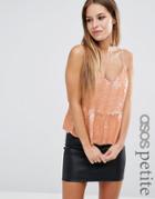 Asos Petite Sequin Cami With Frill Hem - Pink