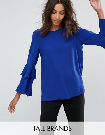 Y.a.s Tall Citta Layered Frill Sleeve Blouse - Blue