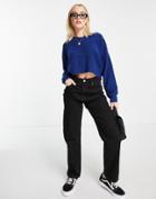 Topshop Knit Crop V Neck Sweater In Blue-blues