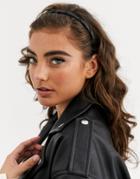 Asos Design Headband In Faux Leather With Braid Detail