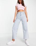 Pull & Bear High Waisted Culotte Jean In Bleach Blue