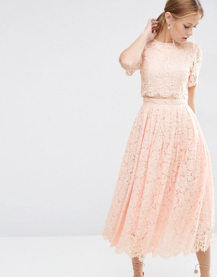 Asos Lace Crop Top Midi Prom - Pink