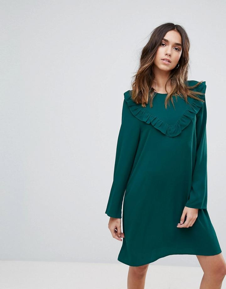 Brave Soul Frill Swing Dress - Green