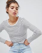 New Look Stripe Fitted Long Sleeve Top - White