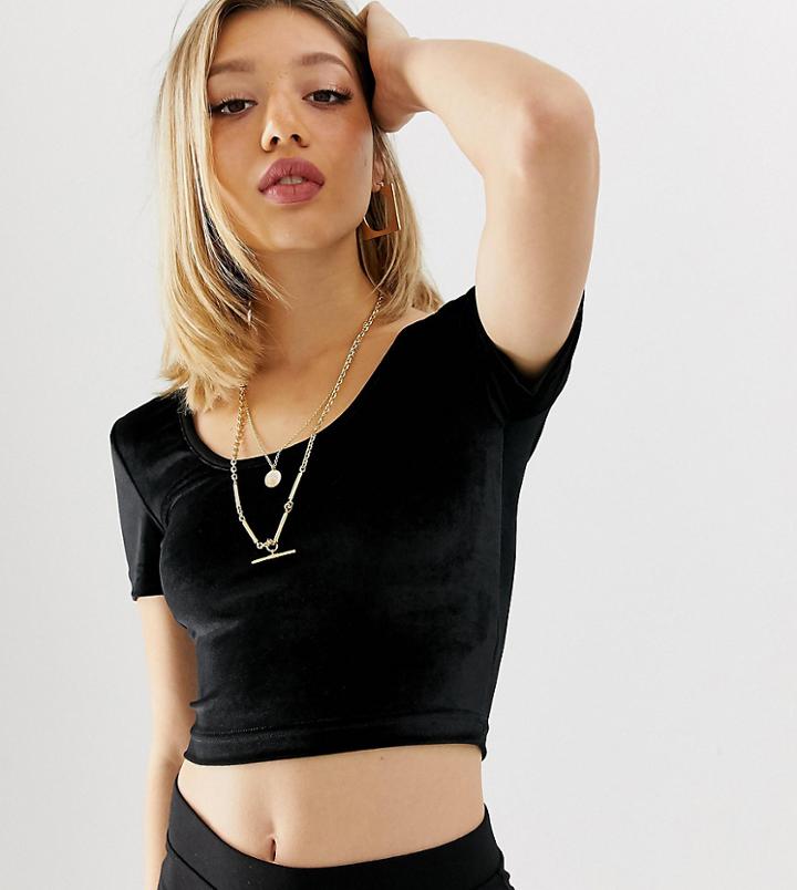 Collusion Petite Scoop Neck Crop Top In Velvet-black