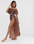 Asos Design Tie Waist Beach Two-piece Skirt In Polka Dot-multi