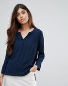 Vero Moda V Neck Longline Top - Navy