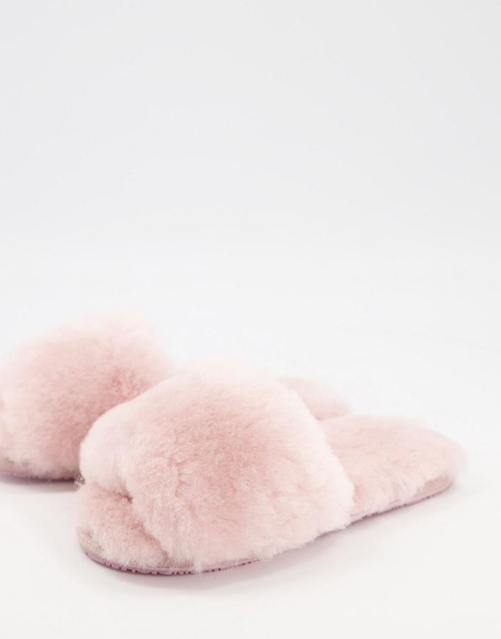 Sheepskin By Totes Open Toe Mule Slippers In Rose-pink