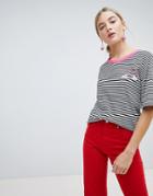 Chorus Heart Hands Embroidered Stripey T-shirt - Black