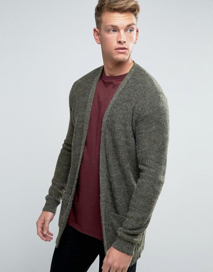 New Look Fluffy Cardigan In Khaki - Green