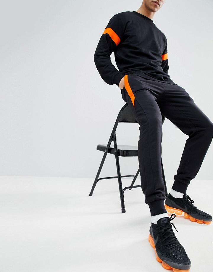 Boohooman Skinny Fit Joggers With Stripe Detail In Black - Black