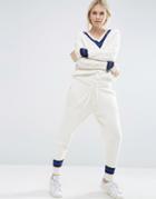 Asos White Knitted Cricket V-neck Jumpsuit - Cream