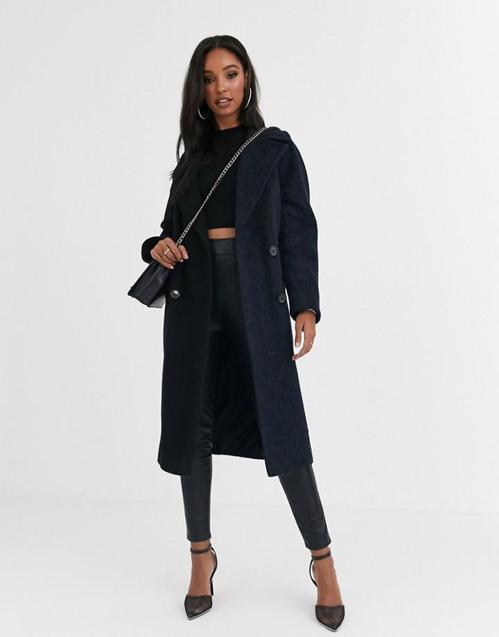Helene Berman Double Breasted Contrast Animal Print Coat In Wool Blend